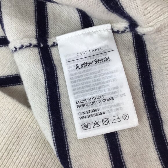 Paris Atelier & Other Stories Wool Sweater Striped Button Henley Large Ivory - Picture 9 of 10